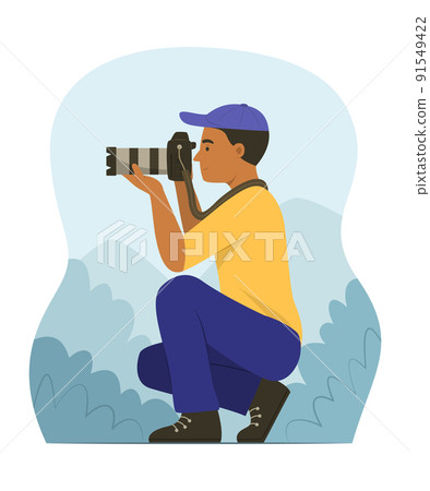 Young Photographer Man Taking Photo of the Nature. Young Photographer Man Taking Photo of the Nature. 91549422
