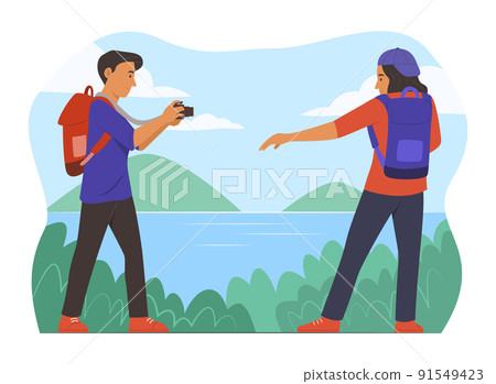 Teenager Travelers Enjoy Taking Photo with Nature. Teenager Travelers Enjoy Taking Photo with Nature. 91549423