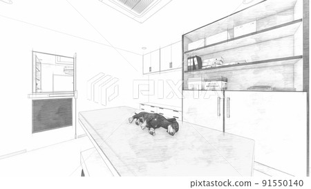 Animal hospital examination room without people Dachshund illustration 91550140