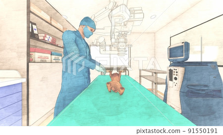 獸醫醫院手術室臘腸醫生插圖 91550191