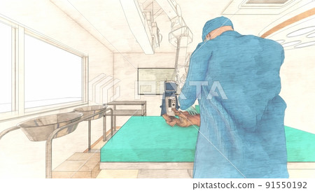 Veterinary hospital operating room dachshund doctor illustration 91550192