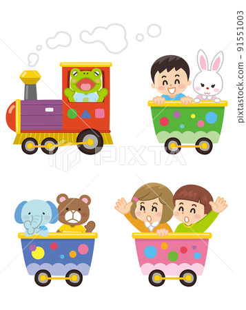 Kawaii train with children and animals 91551003