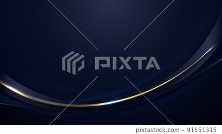 Banner web template abstract blue and golden curved lines overlapping layer design on dark blue background 91551315