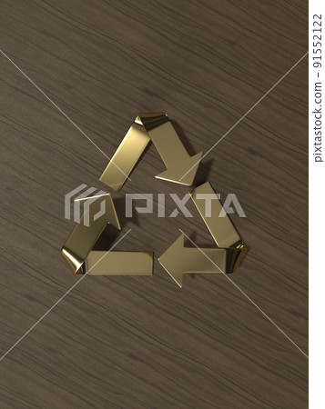 Three-dimensional golden recycling mark 3D... - Stock Illustration ...