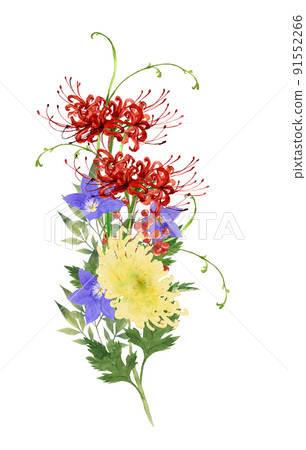 Japanese style flower bouquet watercolor illustration 91552266
