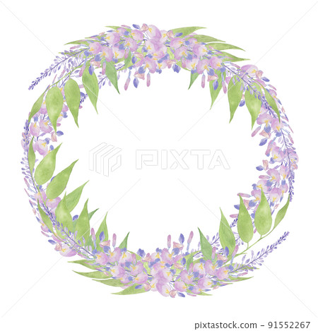 Wisteria flower wreath watercolor painting 91552267