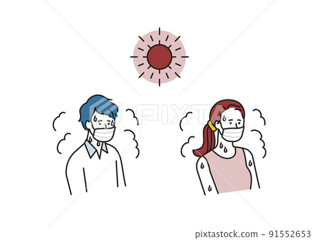 Heat measures 01 | Illustrations of men and women who are likely to be hot with masks Heat measures 01 | Illustrations of men and women who are likely to be hot with masks 91552653