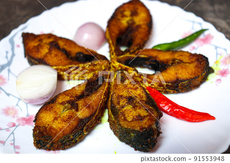 fried Hilsa fish on kitchen fried Hilsa fish on kitchen 91553948