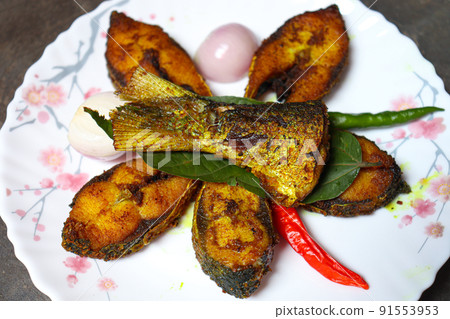 fried Hilsa fish on kitchen fried Hilsa fish on kitchen 91553953