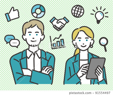 Vector illustration material of foreign business person and business icon set / business / business person / 91554497