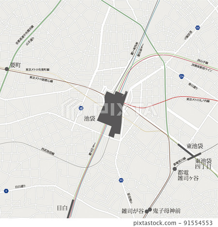 Ikebukuro station radius 1 km Map_with letters - Stock Illustration ...