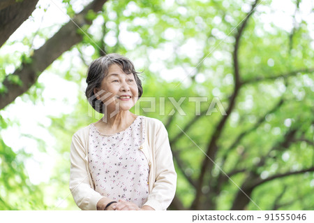 老年婦女在公園散步 老年婦女在公園散步 91555046