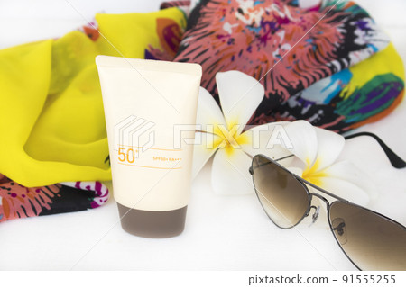 sunscreen spf50 with accessories of lifestyle woman relax summer sunscreen spf50 with accessories of lifestyle woman relax summer 91555255