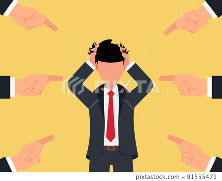 People accusatory fingers pointed at businessman. People accusatory fingers pointed at businessman. 91555471