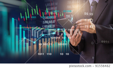 Stock market or forex trading graph and candlestick chart suitable for financial investment concept. Economy trends background for business idea and all art work design. Abstract finance background. Stock market or forex trading graph and candlestick chart suitable for financial investment concept. Economy trends background for business idea and all art work design. Abstract finance background. 91556482