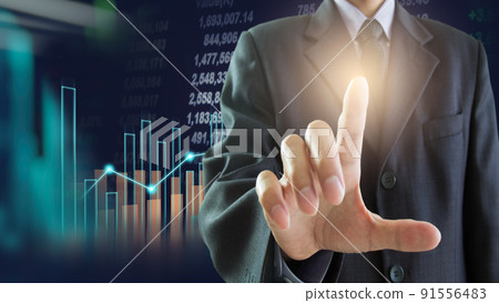 Stock market or forex trading graph and candlestick chart suitable for financial investment concept. Economy trends background for business idea and all art work design. Abstract finance background. Stock market or forex trading graph and candlestick chart suitable for financial investment concept. Economy trends background for business idea and all art work design. Abstract finance background. 91556483