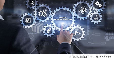 Digital transformation disruption digitalisation innovation technology concept 91556536