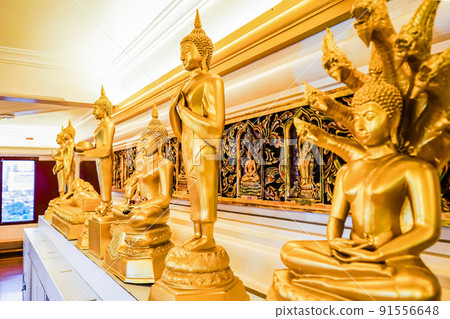 Golden Buddha statues of everyday representative., Bangkok, Thailand. Golden Buddha statues of everyday representative., Bangkok, Thailand. 91556648