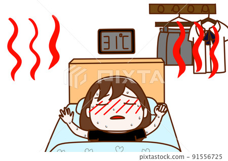A female student whose face is red and is about to suffer from heat stroke in a bed during a tropical night A female student whose face is red and is about to suffer from heat stroke in a bed during a tropical night 91556725