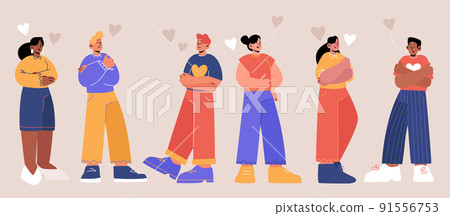 Concept of self love with people hug themselves Concept of self love with people hug themselves 91556753