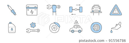 Car service doodle icons, auto repair vector signs 91556786