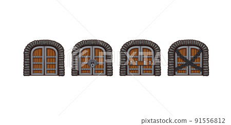 Medieval wooden doors, closed gates for game Medieval wooden doors, closed gates for game 91556812