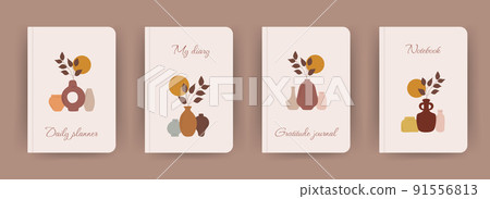 Cover page notebook collection. Templates with abstract vases in boho style. Perfect for diary, books, magazines, journals, catalogs, planners and flyers. Vector layouts Cover page notebook collection. Templates with abstract vases in boho style. Perfect for diary, books, magazines, journals, catalogs, planners and flyers. Vector layouts 91556813