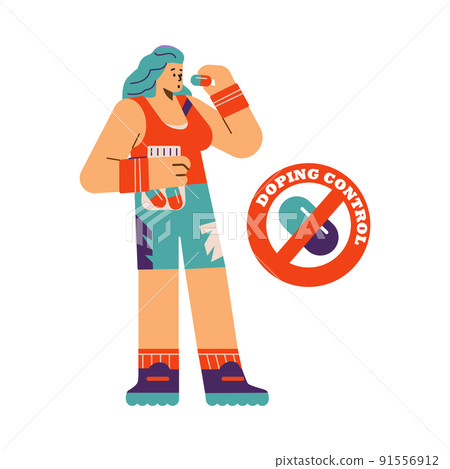 Sportswoman character takes pills flat style, vector illustration Sportswoman character takes pills flat style, vector illustration 91556912