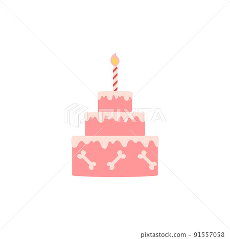 Pink tasty candle cake with bones for pet birthday flat style 91557058
