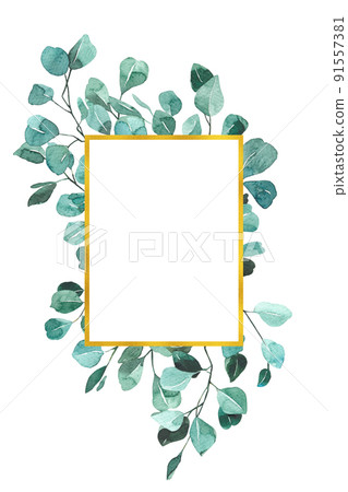 清爽的葉框水彩 91557381