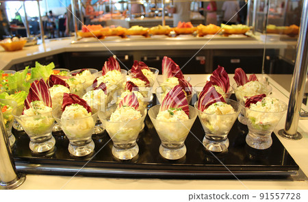 Dining Room Buffet aboard the luxury abstract cruise ship 91557728