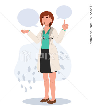 Full length Female doctor giving some advice. health care concept.Flat vector cartoon character illustration 91558512