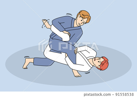 Men athletes fighting on arena 91558538