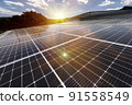 Solar panels on factory roof photovoltaic solar panels absorb sunlight as a source of energy to generate electricity creating sustainable energy 91558549