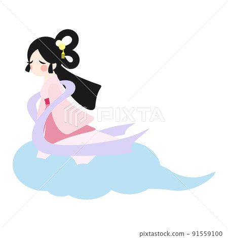 Cartoon Chang'e character design. Asian moon goddess of mid-autumn festival fairytale story. Isolated on white background, flat design, vector, illustration, EPS10 91559100