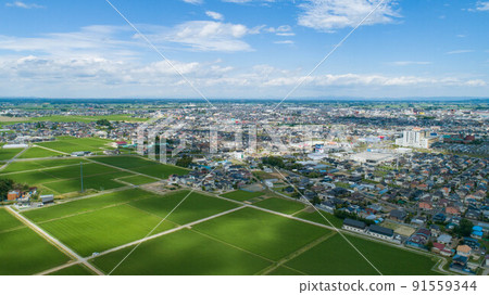 《宮城縣》大崎市古川市街景鳥瞰圖 91559344