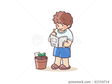 為暑假作業寫觀察日記的小學生 91559714