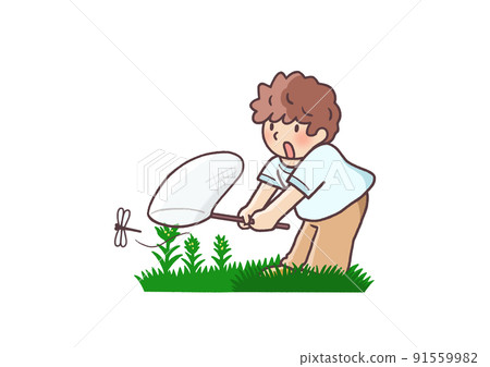 一個用昆蟲網捉蜻蜓失敗的小學生 91559982