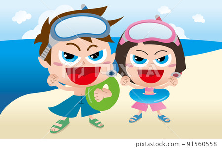 Sea bathing boys and girls 91560558