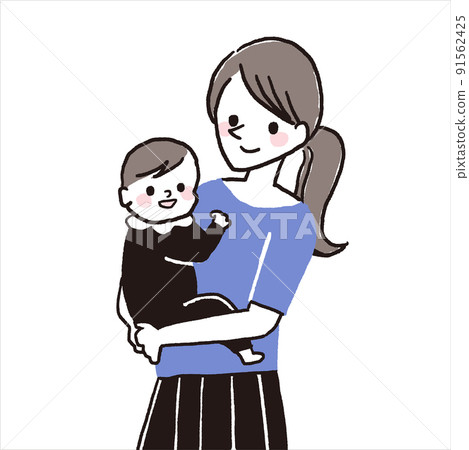 Illustration of mom holding a baby 91562425