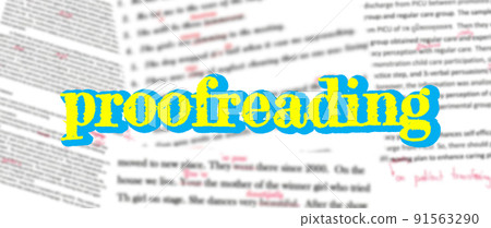 colorful proofreading single word over blurred edited text 91563290