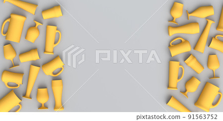 Set of yellow glasses of fresh draft beer on a grey monochrome background. 91563752