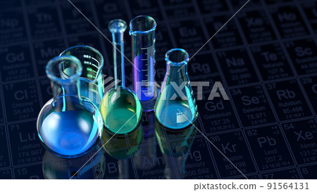 Glass chemistry lab equipment on black background. Chemistry Lab concept. 3d  91564131