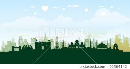 Travel landmark of Pakistan skyline in silhouette vector isolated cityscape. 91564142
