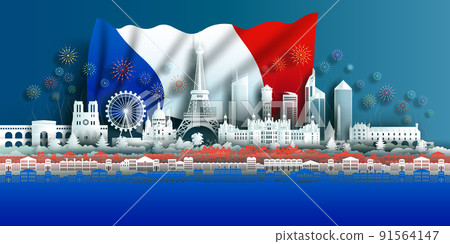 Travel landmarks France in Paris with anniversary celebration France day. 91564147
