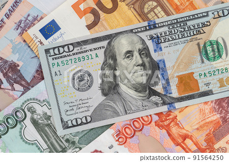 Money from different countries: dollars, euros, rubles. International currencies background. Money from different countries: dollars, euros, rubles. International currencies background. 91564250