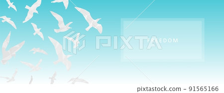 Flying birds silhouettes in blue sky. Freedom concept, abstract vector background for ad, presentation, web headline Flying birds silhouettes in blue sky. Freedom concept, abstract vector background for ad, presentation, web headline 91565166