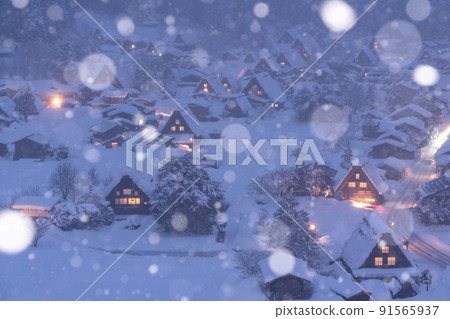 《岐阜縣》積雪的白川鄉/冬季合掌祖村 91565937