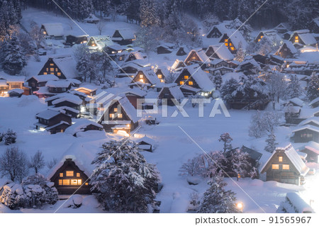 《岐阜縣》積雪的白川鄉/冬季合掌祖村 91565967