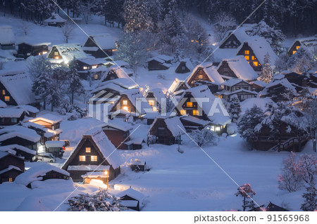 《岐阜縣》積雪的白川鄉/冬季合掌祖村 91565968